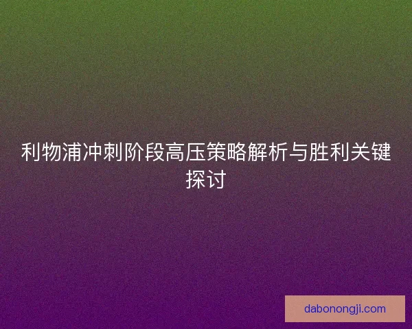 利物浦冲刺阶段高压策略解析与胜利关键探讨